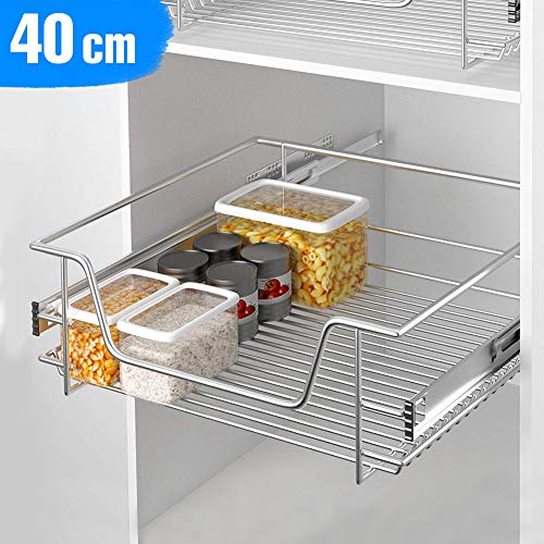 BAKAJI - Cajón telescópico para Muebles de Cocina - Cesta de Almacenamiento extraíble - Ahorra Espacio - Riel de Acero Inoxidable - Medidas 40 cm