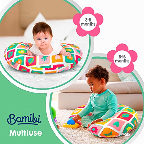 Bamibi® Cojín Lactancia Bebé Multifuncional con Broche Ajustable, Funda 100% Algodón Extraíble y Lavable, Relleno 100% Poliéster (Agatha)