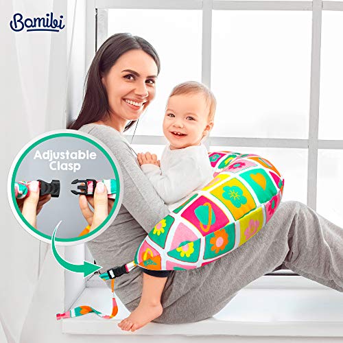 Bamibi® Cojín Lactancia Bebé Multifuncional con Broche Ajustable, Funda 100% Algodón Extraíble y Lavable, Relleno 100% Poliéster (Agatha)