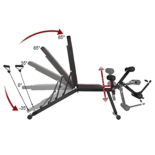 Banco de Pesas ajustable, Banco Abdominales Multifuncion Banco Fitness, Banco Musculacion con Inclinación de Declinación Plana, Banco Pesas Gimnasio en casa