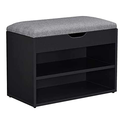 Banco de Zapatos Gentofte 46 x 60 x 30 cm Chapa de Madera para 4 Pares de Zapatos con Cojín de Asiento Compartimento de Almacenamiento en Negro y Gris