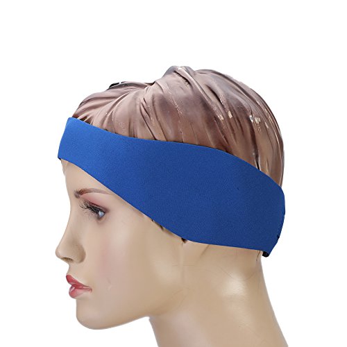 Banda para nadar, Banda de Cabeza para Natación, niños adultos natación oreja banda de neopreno elástico Hairband protección para los oídos ajustable para nadar(L-Azul)