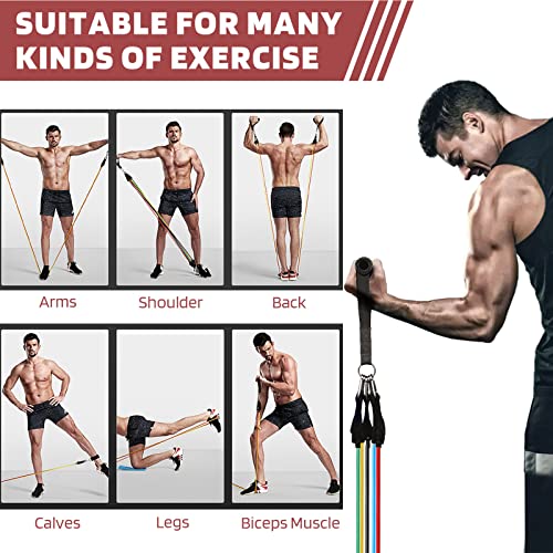 Bandas Elásticas Musculación,12PCS Bandas de Resistencia Fitness Cintas Elásticas Musculación - 5 Tubos de Látex|2 Manijas|2 Correa de Tobillo|Funda Protectora|Ancla de Puerta|Bolsa