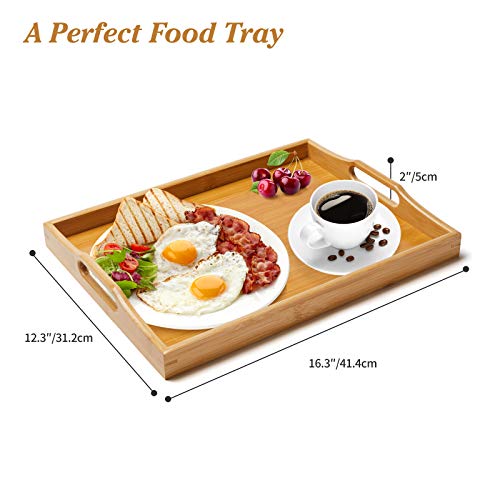 Bandeja grande de bambú para Servir con Asas, Bandeja para el Desayuno, Té, Mesa de Café, Bandeja Rústica Decorativa de Otomán para Mayordomo (Natural, 1)