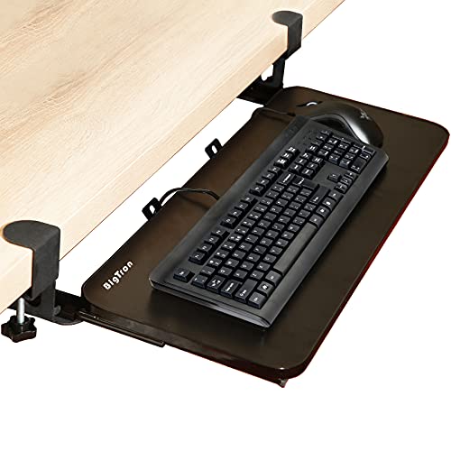 Bandeja para teclado con abrazadera, ergonómica, deslizante, para teclado y ratón para debajo del escritorio, cajón retráctil, fácil de montar sin necesidad de herramientas o tornillos (negro)