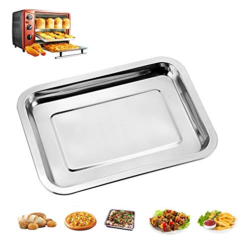 Bandejas Para Horno de Acero Inoxidable Bandejas Rectangular Para Hornar Bandeja de Galletas Rectángulo Rustideras de Horno Bandeja de Horno Utilizar Para Postres Caseros Asar y Frutas 2 Piezas