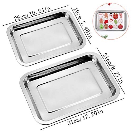 Bandejas Para Horno de Acero Inoxidable Bandejas Rectangular Para Hornar Bandeja de Galletas Rectángulo Rustideras de Horno Bandeja de Horno Utilizar Para Postres Caseros Asar y Frutas 2 Piezas