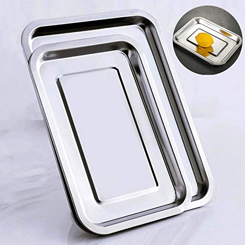 Bandejas Para Horno de Acero Inoxidable Bandejas Rectangular Para Hornar Bandeja de Galletas Rectángulo Rustideras de Horno Bandeja de Horno Utilizar Para Postres Caseros Asar y Frutas 2 Piezas