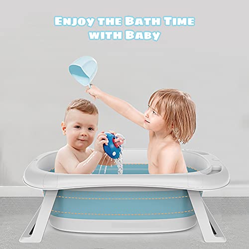 Bañera plegable para bebés, ergonómica bañera para bebés con cojín, compacta, plegable, plato de ducha para niños pequeños, antideslizante, con cojín para bebé