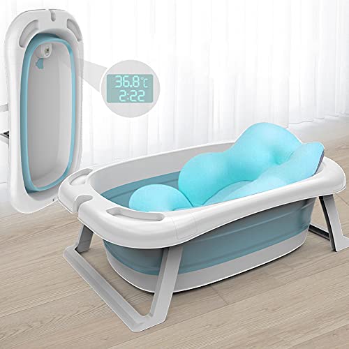 Bañera plegable para bebés, ergonómica bañera para bebés con cojín, compacta, plegable, plato de ducha para niños pequeños, antideslizante, con cojín para bebé