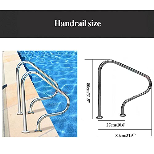 Barandilla para rampa de Piscina, barandilla de Seguridad fácil de Instalar 80 × 27 × 80 cm, Material de Acero Inoxidable 304, Plateado