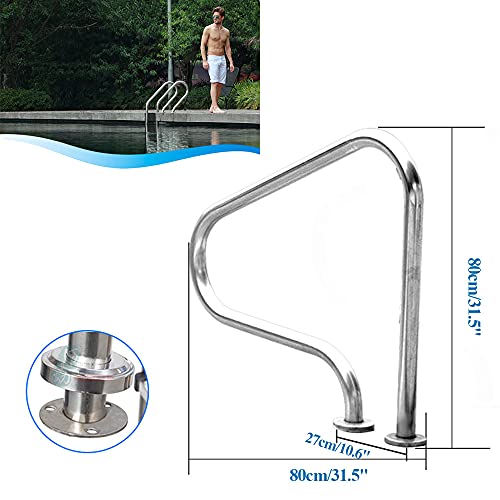 Barandillas de rampa para Piscinas, barandillas de Acero Inoxidable fáciles de Instalar, Postes de Soporte de Seguridad para entradas de Piscinas enterradas (Altura: 80 cm / 31,5 Pulgadas)