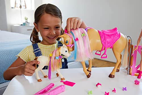 Barbie con caballo y poni Muñeca rubia con animales de juguete y accesorios de establo y para peinar al caballo Mattel GXV77