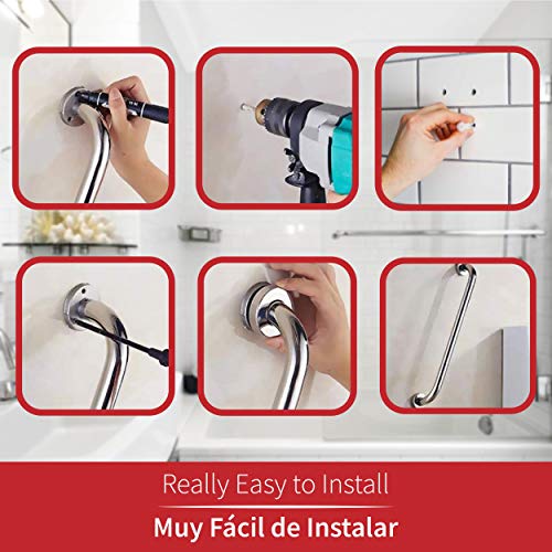 Barra de Seguridad para Baño de Acero Inox • Barra de agarre para baño de discapacitados • Barra de Baño Minusvalidos • Acabado Mate (No Brillo) (600 mm)