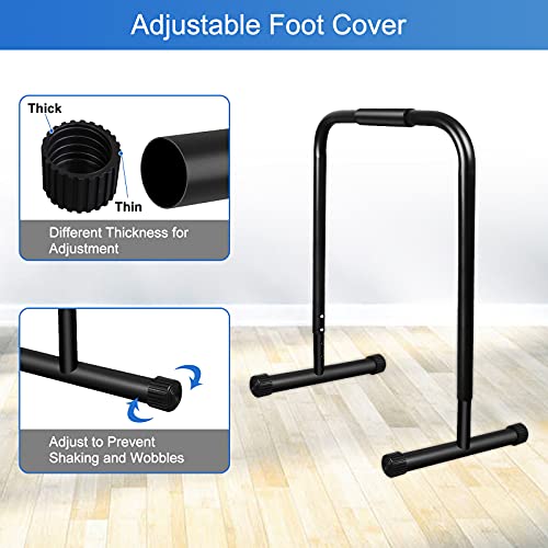 Barras paralelas de fitness prémium (par), 4 niveles de ajuste de altura 77/83/88/94 cm, base extendida y grasa impresa, barra de entrenamiento Push Up Stand Bar Dip Station Fitness Rack Negro