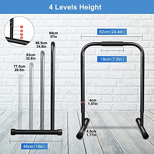 Barras paralelas de fitness prémium (par), 4 niveles de ajuste de altura 77/83/88/94 cm, base extendida y grasa impresa, barra de entrenamiento Push Up Stand Bar Dip Station Fitness Rack Negro