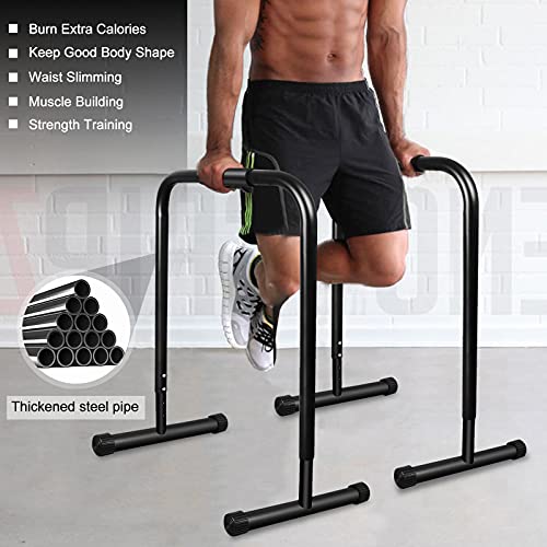 Barras paralelas de fitness prémium (par), 4 niveles de ajuste de altura 77/83/88/94 cm, base extendida y grasa impresa, barra de entrenamiento Push Up Stand Bar Dip Station Fitness Rack Negro