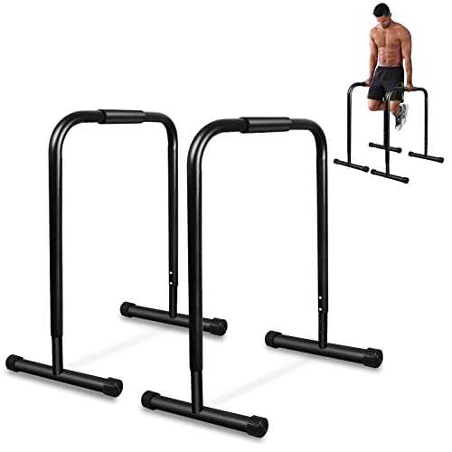 Barras paralelas de fitness prémium (par), 4 niveles de ajuste de altura 77/83/88/94 cm, base extendida y grasa impresa, barra de entrenamiento Push Up Stand Bar Dip Station Fitness Rack Negro