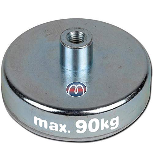 Base magnética con roscado interior - Ø10-125mm - Ferrita dura (HF) Imanes permanentes cerámicos - Imán en recipiente con casquillo roscado - Sistemas magnéticos - Fuerza de sujeción: hasta 130kg, Grandezas:Ø 100mm | M12 | 90kg fuerza