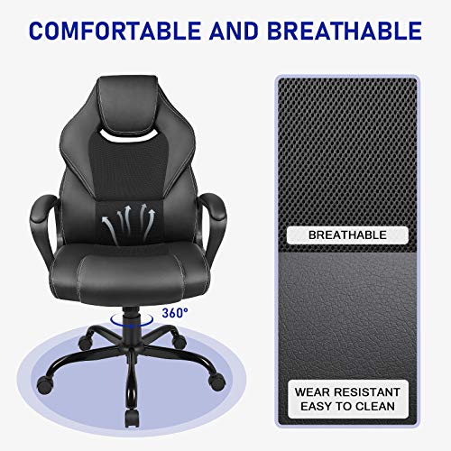 BASETBL Silla de Oficina, Silla de Escritorio Ergonómica con Altura Ajustable, Sillón Oficina con Respaldo Alto Reclinable, Silla de Computadora Cuero Ejecutiva con Soporte Lumbar, Carga 150kg