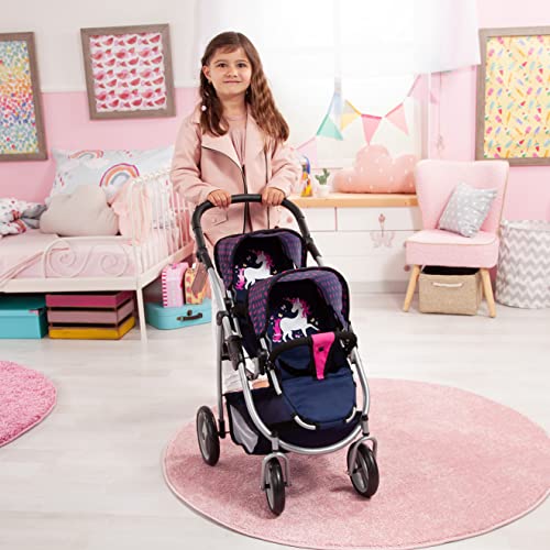 Bayer Design 26554Aa, Carrito Doble Para Muñecas, Cochecito Gemelar Juguet, Altura Regulable, Plegable, Diseño Único Rnio, Azul, Rosa, Color