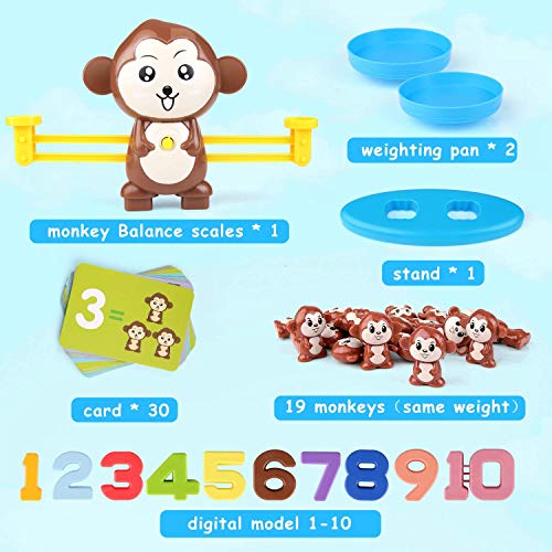 BBLIKE Juguete de Matemáticas, 65 PCS Monkey Balance Tarjetas de Matemáticas Bloque Digital Juego Educativo Juegos de Matemáticas Regalo para Niños y Niñas