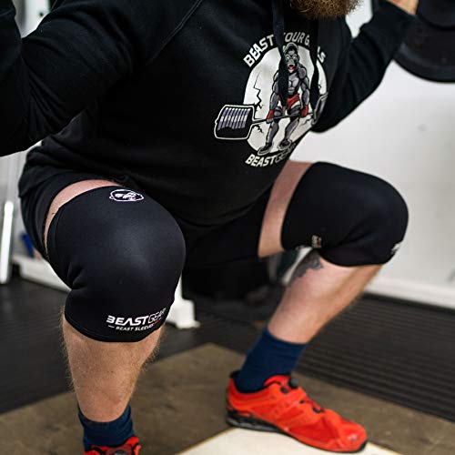 Beast Gear – Beast Sleeves Pro – Rodilleras de compresión de Neopreno de 7 mm para Apoyo y protección Levantamiento de Pesas, Crossfit, Levantamiento de Potencia, más Fuerte Sentadillas