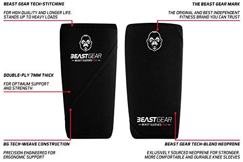 Beast Gear – Beast Sleeves Pro – Rodilleras de compresión de Neopreno de 7 mm para Apoyo y protección Levantamiento de Pesas, Crossfit, Levantamiento de Potencia, más Fuerte Sentadillas