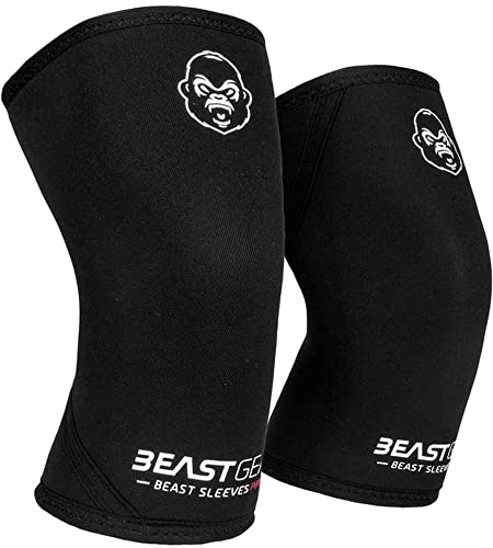 Beast Gear – Beast Sleeves Pro – Rodilleras de compresión de Neopreno de 7 mm para Apoyo y protección Levantamiento de Pesas, Crossfit, Levantamiento de Potencia, más Fuerte Sentadillas