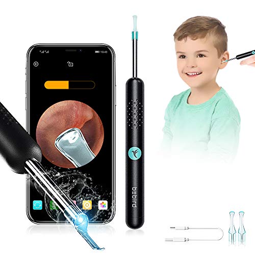 BEBIRD R1 Otoscopio, Eliminación de cera de oído con endoscopio Endoscopio Camara with 1080P FHD Kit de Limpieza de Oídos para Eliminación de Cerumen para iPhone, Tabletas y Android（Negro）