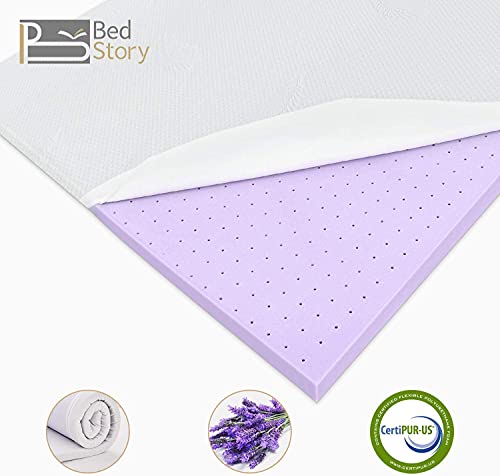 BedStory Colchón Topper Viscoelástico 135x190x5cm, Sobrecolchón Ergonómico con Funda Extraíble, con Esencia de Lavanda, Cubierta de Microfibra, CertiPUR-US Certificado, Diseño ventilado