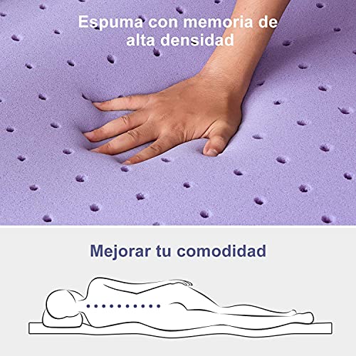 BedStory Colchón Topper Viscoelástico 135x190x5cm, Sobrecolchón Ergonómico con Funda Extraíble, con Esencia de Lavanda, Cubierta de Microfibra, CertiPUR-US Certificado, Diseño ventilado