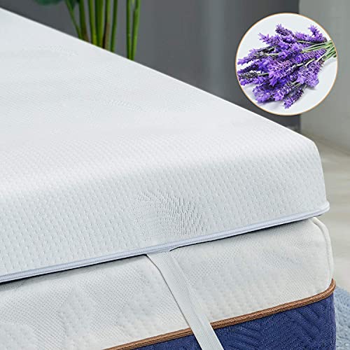 BedStory Colchón Topper Viscoelástico 135x190x5cm, Sobrecolchón Ergonómico con Funda Extraíble, con Esencia de Lavanda, Cubierta de Microfibra, CertiPUR-US Certificado, Diseño ventilado