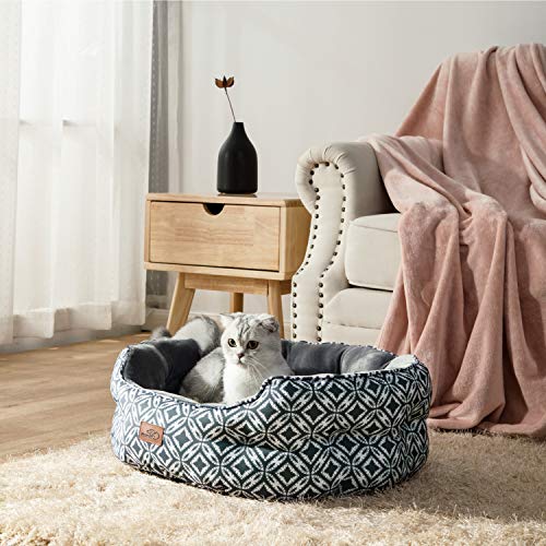 Bedsure Cama Gato Grande Estampada - Camas para Gatos Suave y Lavable, Cojin Perro Pequeño Interior y Redonda, 64x53x23 cm