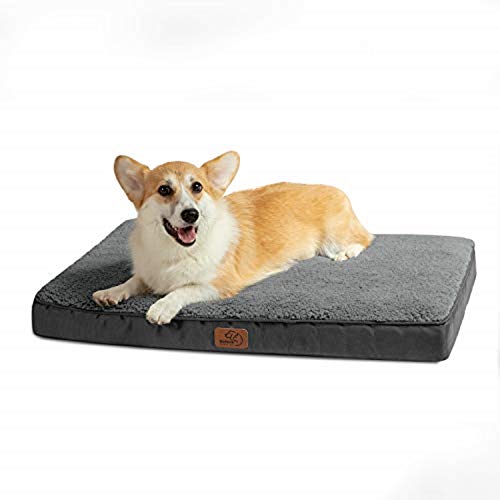 Bedsure Cama Perro Pequeño Ortopédica - Colchón Perro Lavable M, Desenfundable con Espuma De Caja De Huevos, 76x50x7.6 cm, Gris