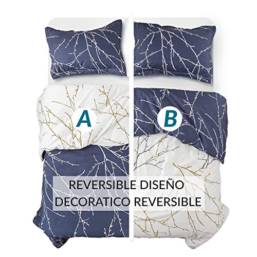 Bedsure Funda Nórdica Cama 150 - Funda Edredon Cama 135 Moderna con Cremallera, Ropa de Cama Reversible Estampada con Funda Almohada 40x75 cm, 2 Piezas, Azul y Blanca