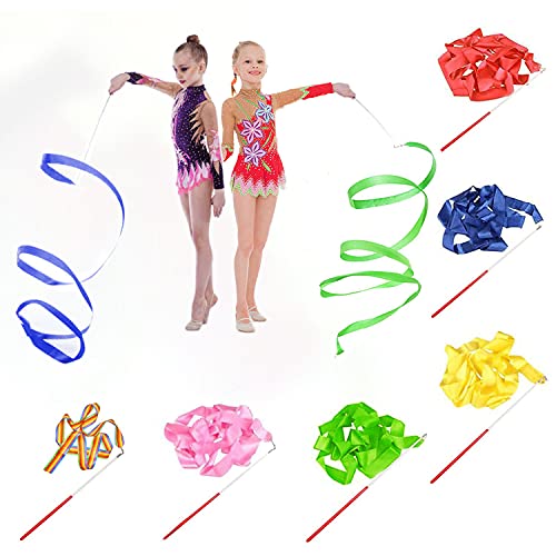 BEIFON 6Pcs 2 Metros Cintas de Danza Gimnasias Rítmicas Streamers Cintas de Baile Cinta con una da Vueltas, Giro de bastón, para Bailarinas Gimnasia Entrenamiento Actividades Divertidas