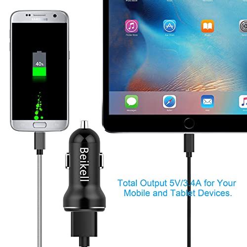 Beikell - Cargador de Coche USB de Doble Puerto rápido con tecnología de Carga Adaptable a Dispositivos Inteligentes para Phone, Galaxy, Otros teléfonos Inteligentes iOS y Android, Color Negro