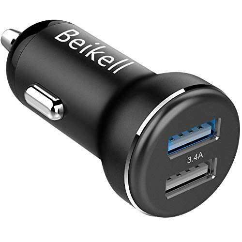 Beikell - Cargador de Coche USB de Doble Puerto rápido con tecnología de Carga Adaptable a Dispositivos Inteligentes para Phone, Galaxy, Otros teléfonos Inteligentes iOS y Android, Color Negro