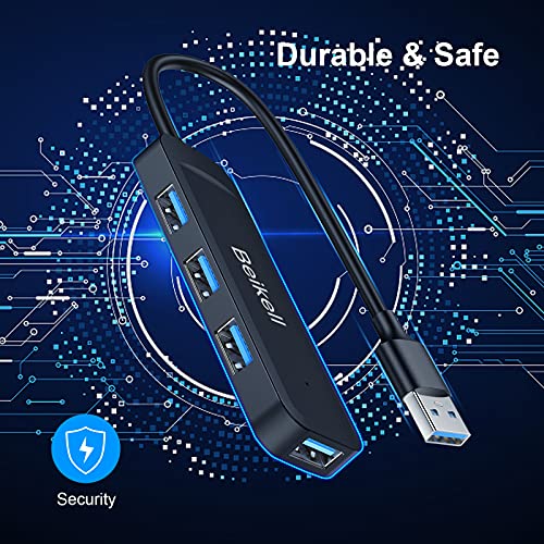 Beikell Hub USB 3.0 con 4 Puertos, Concentrador Adaptador USB Data Hub Ultrafino de Alta Velocidad-5Gbps con Indicador LED para PC, Portátil, MacBook, PS4, Xbox, USB Flash Drives y más