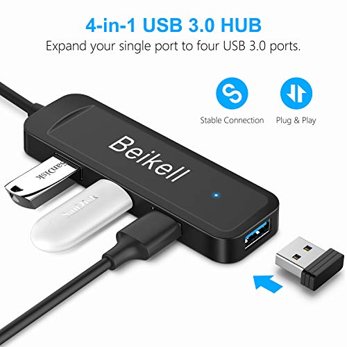 Beikell Hub USB 3.0 con 4 Puertos, Concentrador Adaptador USB Data Hub Ultrafino de Alta Velocidad-5Gbps con Indicador LED para PC, Portátil, MacBook, PS4, Xbox, USB Flash Drives y más