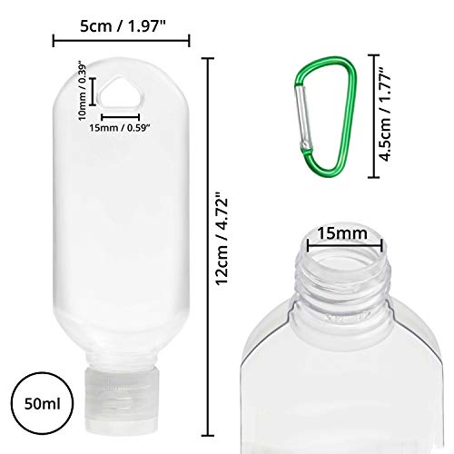 Belle Vous Bote Viaje 50 ml Liquido con Llaveros Mosquetón (Pack de 20) - Bote Gel para Colgar a Prueba de Goteo con Tapa a Presión - Bote Gel Recargable para Champú y Acondicionador, Gel de Ducha