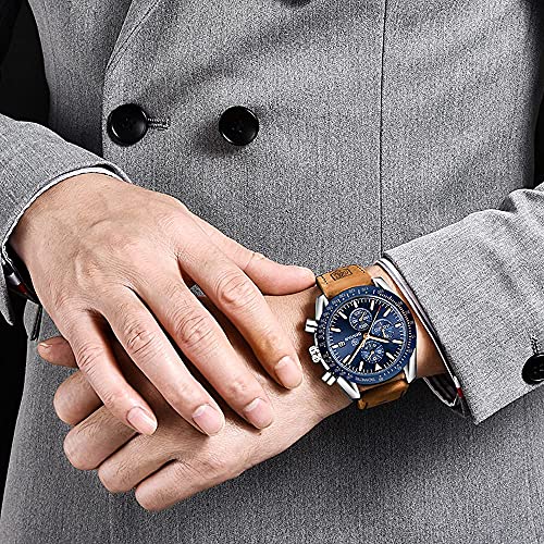 BENYAR Relojes Hombre Relojes de Pulsera Cronografo Diseñador Impermeable Reloj Hombre Banda de Cuero Analogicos Fecha de Pulsera Regalo Elegante