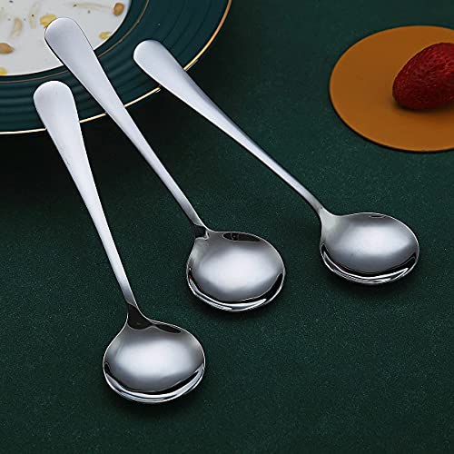 Berglander Cuchara de sopa de 6 piezas, Cubiertos de cuchara redonda de acero inoxidable, Cuchara de sopa clásica brillante, Juego de cucharas de mesa aptas para lavavajillas.