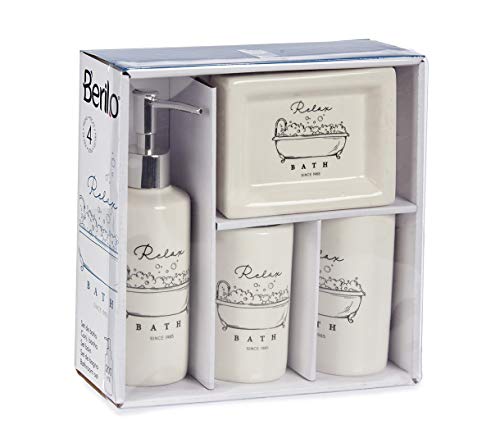 Berilo Set de Baño. 4 Piezas de Accesorios Baño. Decoracion Baño Estilo Moderno. Baños Complementos Jabonera, Vaso de Baño (M1)