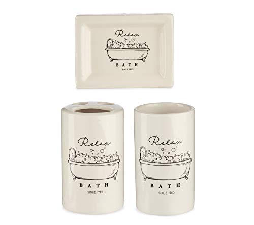 Berilo Set de Baño. 4 Piezas de Accesorios Baño. Decoracion Baño Estilo Moderno. Baños Complementos Jabonera, Vaso de Baño (M1)