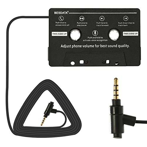 Besdata – Adaptador de casete para coche, radio, iPhone, iPad, iPod, MP3 y móvil negro negro Avec Fonction Appel + Commutateur de musique