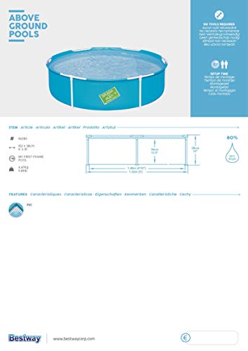 BESTWAY 56283 - Piscina Desmontable Tubular Infantil Mi Primera Piscina 152x38 cm 580 Litros con Válvula de drenaje Marcos Anticorrosión y Parche de Reparación