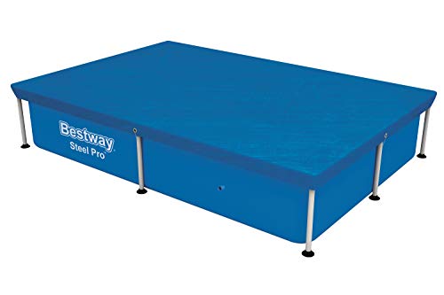 BESTWAY 58103 - Cobertor de Invierno para Piscina Desmontable 221x150 cm Rectangular PVC con Cuerdas Para Fijarlo y con Orificios de Drenaje Fácil Colocación y Almacenaje