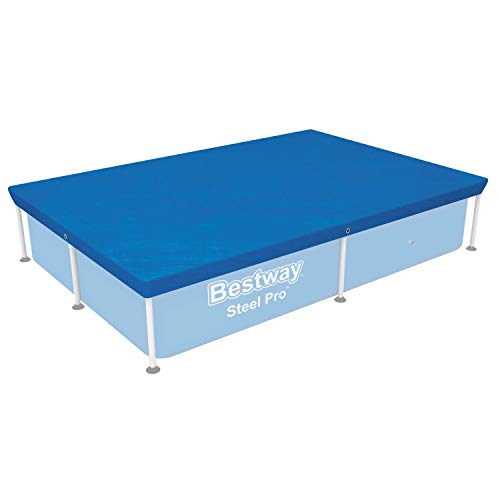 BESTWAY 58103 - Cobertor de Invierno para Piscina Desmontable 221x150 cm Rectangular PVC con Cuerdas Para Fijarlo y con Orificios de Drenaje Fácil Colocación y Almacenaje